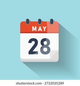 Aislado el evento de programación de recordatorio de fecha de diseño plano de icono de día de calendario del 28 de mayo