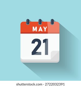 Aislado el evento de programación de recordatorio de fecha de diseño plano de icono de día de calendario veintiuno de mayo
