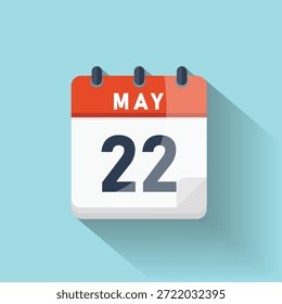 Aislado el evento de programación de recordatorio de fecha de diseño plano del icono del vigésimo segundo día de calendario de mayo