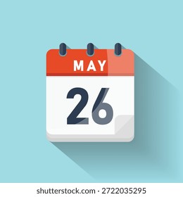 Aislado el evento de programación de recordatorio de fecha de diseño plano del icono del día del 26 de mayo