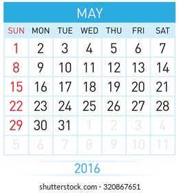 May Twenty-Sixteen. Calendar Month. Illustration on white background