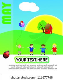 May vector design with kids  enjoying the spring outside