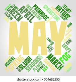 May word cloud in shape of square. Seasons concept. Vector.