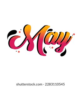May word. Spring month. Hello May. MAY month vector with water splash.