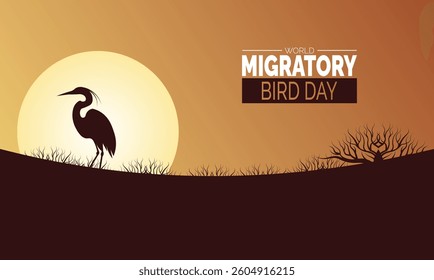 May is World Migratory Bird Day. Holiday concept, suitable for Background Template, Greeting Card,  placard, Poster design  with text inscription. Classic Social Media Post. vector illustration