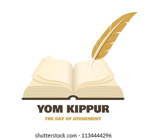 May You Be Inscribed In The Book Of Life For Good in Hebrew. Ancient book a symbol of Jewish holiday Yom Kipur. vector illustration