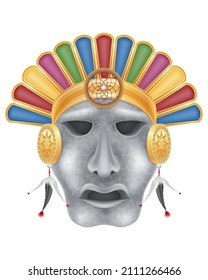 maya ancient ritual mask vector illustration isolated on white background