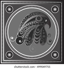 Maya art boho pattern with eagle. Ethnic geometric print. Aztec background texture. Fabric, cloth design, wallpaper, wrapping, packaging. Vector illustration.