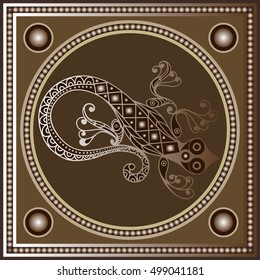 Maya art boho pattern with lizard. Ethnic geometric print. Aztec background texture. Fabric, cloth design, wallpaper, wrapping, packaging. Vector illustration.
