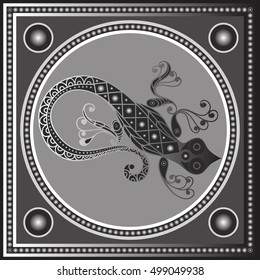 Maya art boho pattern with lizard. Ethnic geometric print. Aztec background texture. Fabric, cloth design, wallpaper, wrapping, packaging. Vector illustration.
