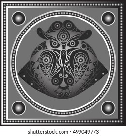 Maya art boho pattern with monkey (ape, simian). Ethnic geometric print. Aztec background texture. Fabric, cloth design, wallpaper, wrapping, packaging. Vector illustration.