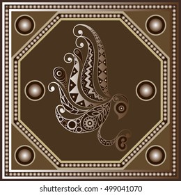 Maya art boho pattern with owl. Ethnic geometric print. Aztec background texture. Fabric, cloth design, wallpaper, wrapping, packaging. Vector illustration.