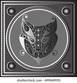 Maya art boho pattern with wolf. Ethnic geometric print. Aztec background texture. Fabric, cloth design, wallpaper, wrapping, packaging. Vector illustration.
