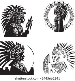  Maya Aztec Inca warrior silhouette collection. 