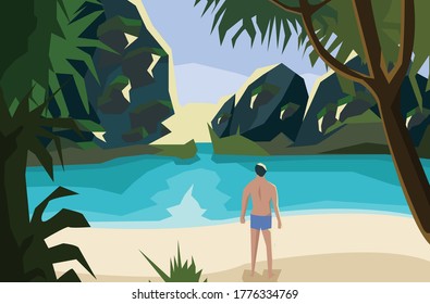 Maya bay, Thailand vector/illustration for wall decor/poster