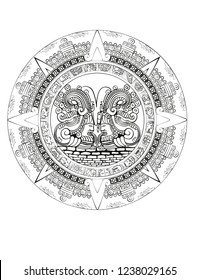 Maya calendar of Mayan or Aztec vector hieroglyph signs and symbols