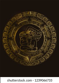 Maya calendar of Mayan or Aztec vector hieroglyph signs and symbols. Golden symbol of maya.