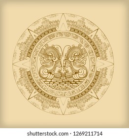 Maya calendar of Mayan or Aztec vector hieroglyph signs and symbols