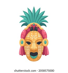 Maya civilization cartoon composition with isolated image of pineapple shaped mask with parrots vector illustration