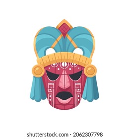 Maya civilization cartoon composition with isolated image of ancient mask on blank background vector illustration