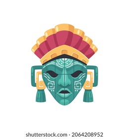 Maya civilization cartoon composition with isolated image of ancient mask on blank background vector illustration