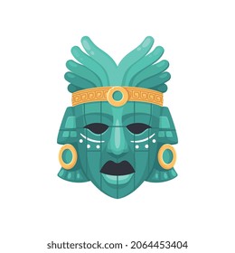 Maya civilization cartoon composition with isolated image of ancient mask on blank background vector illustration