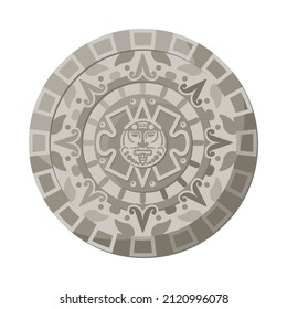 Maya civilization culture composition with isolated image of round stone shield vector illustration