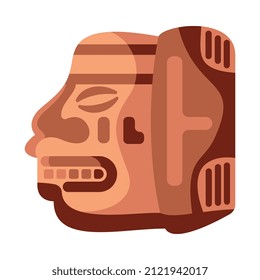 Maya civilization culture composition with isolated image of aztec stone face vector illustration