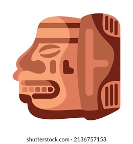 Composición de la cultura de la civilización maya con imagen aislada de la ilustración del vector del rostro de piedra azteca