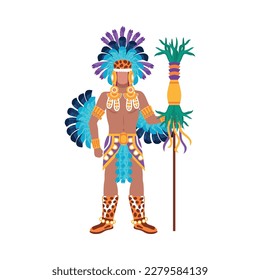 Maya civilization mayan man wearing traditional clothes and ornament flat vector illustration