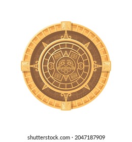 Maya Civilization Solar Calendar Cartoon Icon On White Background Vector Illustration