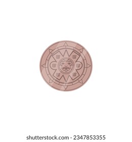 Maya coin, civilization symbol. Tribal culture currency element. Cartoon aztec money vector illustration isolated on white. Maya ancient culture and traditions