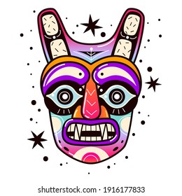 Maya culture mask. Ethnic Indian American inca native element, ancient aztec rituals idol, religion tribal decorative symbol. Vector