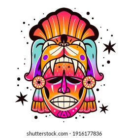 Maya culture mask. Ethnic Indian American inca native element, ancient aztec rituals idol, religion tribal decorative symbol. Vector