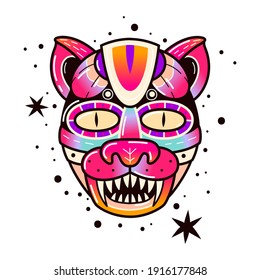 Maya culture mask. Ethnic Indian American inca native element, ancient aztec rituals idol, religion tribal decorative symbol. Vector