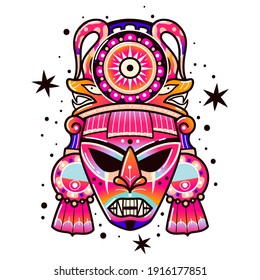 Maya culture mask. Ethnic Indian American inca native element, ancient aztec rituals idol, religion tribal decorative symbol. Vector