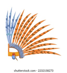 Maya element cartoon vector illustration. Icon of headdress with colorful feathers. Ethnic culture, Mexico art, Inca idol, Chichen Itza artifact concept