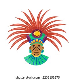 Maya element cartoon vector illustration. Icon of Shaman in a ritual headdress with feathers. Ethnic culture, Mexico art, Inca idol, Chichen Itza artifact concept