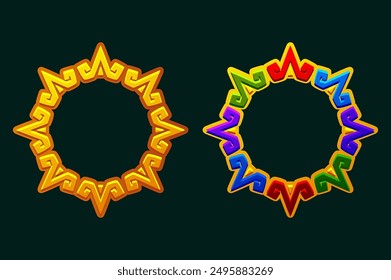 Maya frames. Aztec solar disk, sun symbol, and diadem, representing the Aztec sun. Empty APP frames for your games or slots