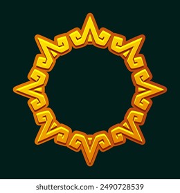 Maya golden frame. Aztec solar disk, sun symbol, and diadem, representing the Aztec sun. Empty APP frame for your games or slots