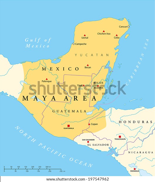 マヤ文化圏地図 メソアメリカのマヤ文明 首都 国境 重要な古代都市 川 湖を持つ政治地図 英語のラベル付けとスケーリングを含むベクター画像 のベクター画像素材 ロイヤリティフリー