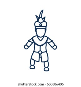 Maya or indian man with traditional cloth dancing ceremony linear icon