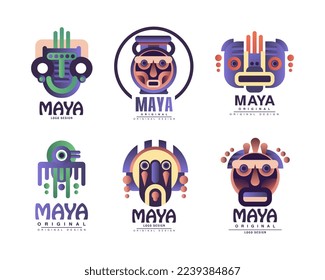 Original-Design des Maya-Logos mit Vektorset für ethnische Masken