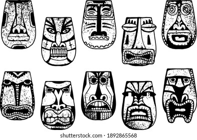 Maya masks. Clip art collection set white isolated