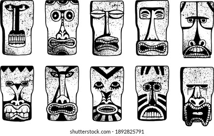 Maya masks collection. Clip art kit on white background