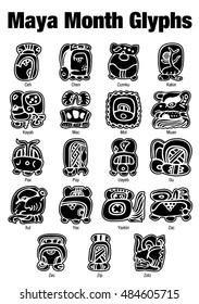 Maya Month Glyphs in black color on white background