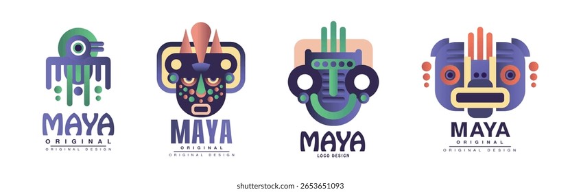 Logotipo de design original maia e conjunto de vetor de sinal de etiqueta