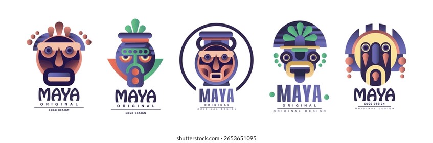Logotipo de design original maia e conjunto de vetor de sinal de etiqueta