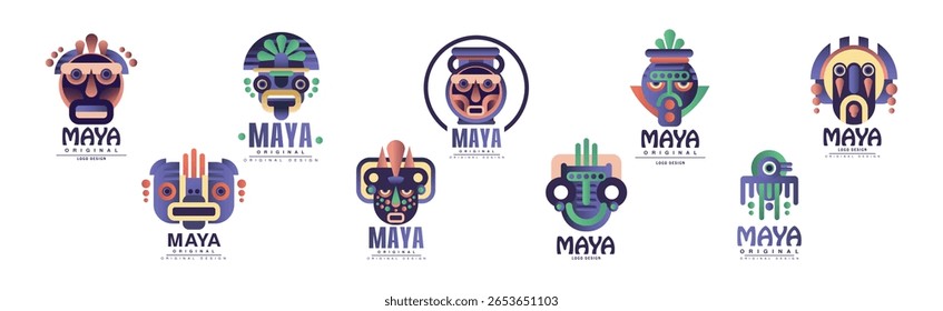Logotipo de design original maia e conjunto de vetor de sinal de etiqueta