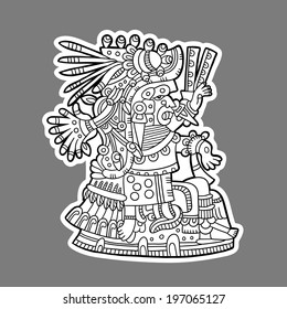 Maya person. Black and white graphic image of the Maya. Maya designs. Maya design elements. 